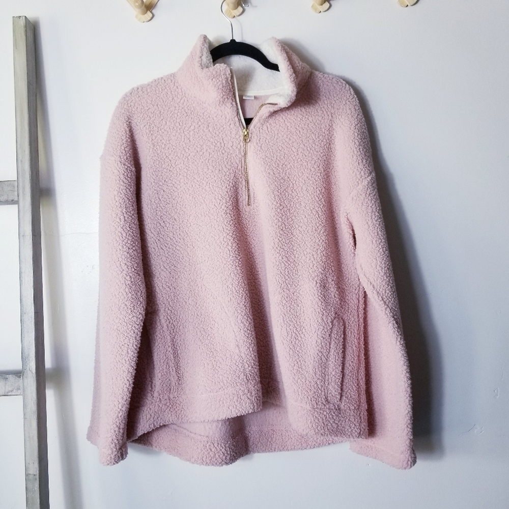 OLD NAVY LIGHT PINK SHERPA PULLOVER WITH POCKETS SIZE LARGE